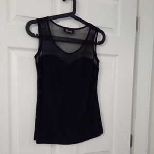 Bali Women's Black Sleeveless Bustier Style Top With Sheer Mesh